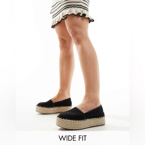 Wide Fit Black Espadrille Flats